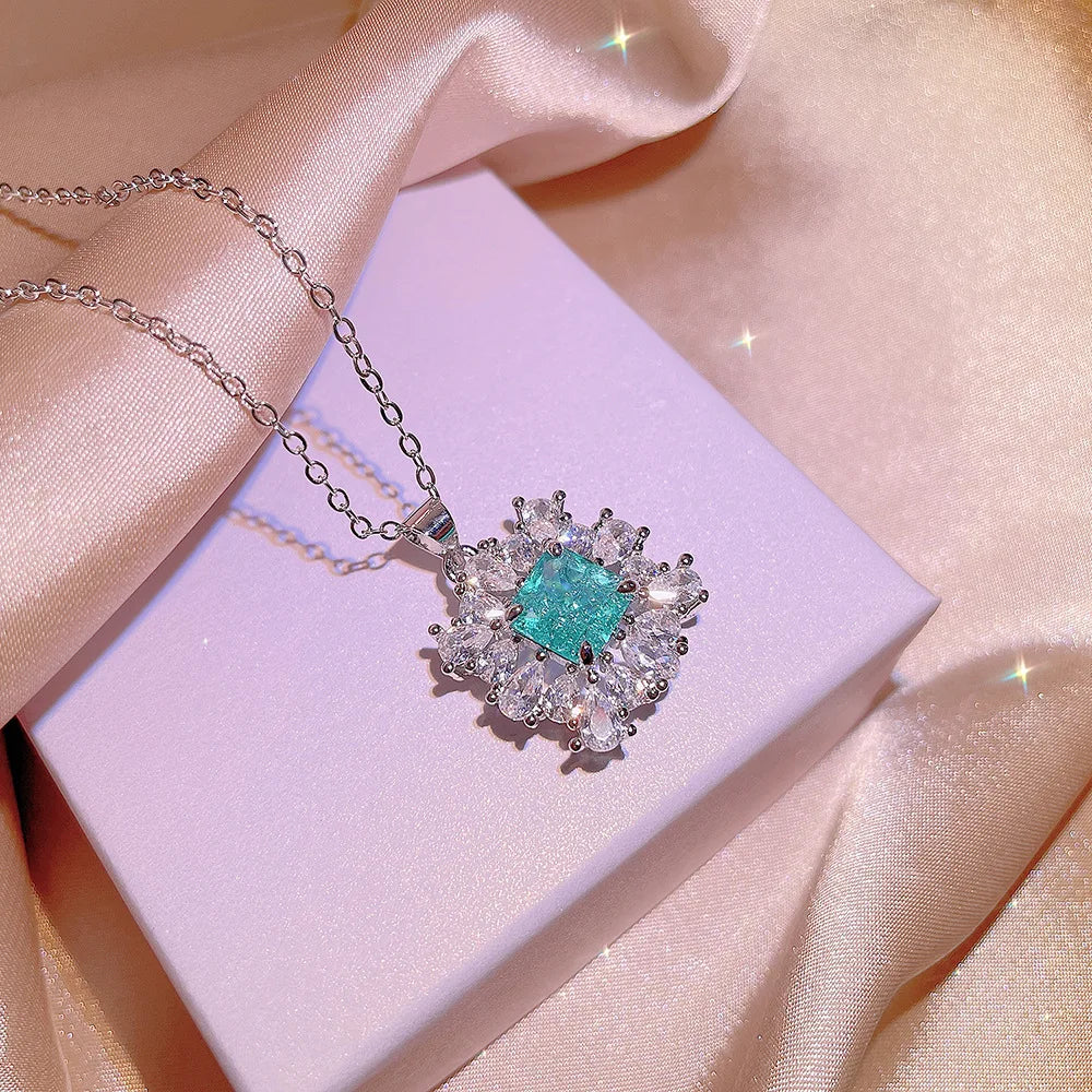 Paraiba Crystal Jewellery Set  Frozen Princess Inspired Zircon Earrings, Ring & Necklace