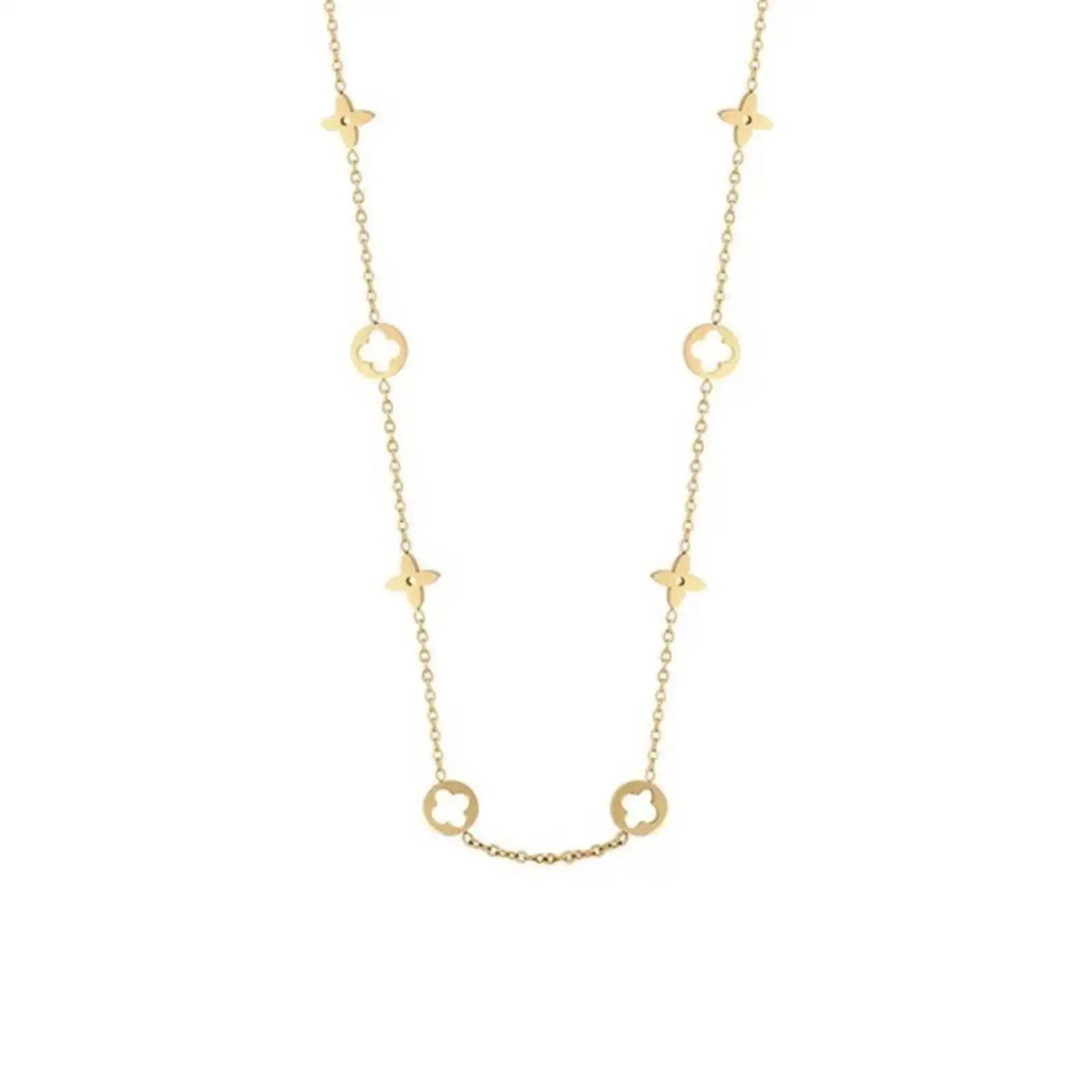 Lucky Clover Necklace & Bracelet Set - Stainless Steel Four Leaf Charm | Gift for Women