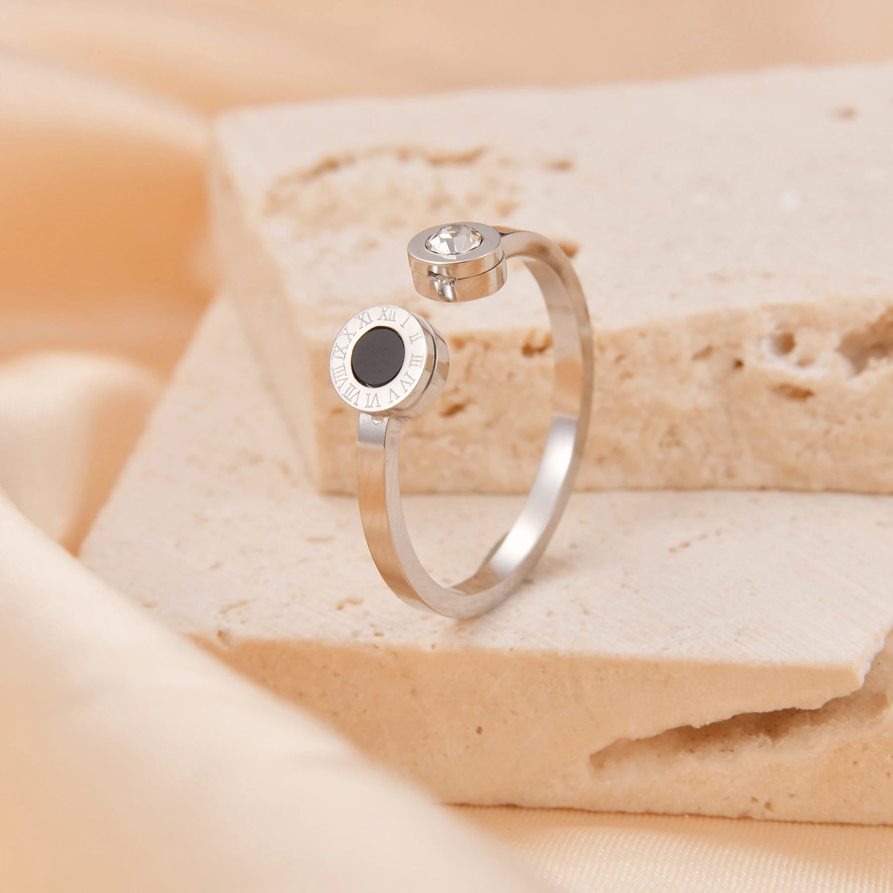 Roman Numeral Adjustable Gold Zircon Band Ring
