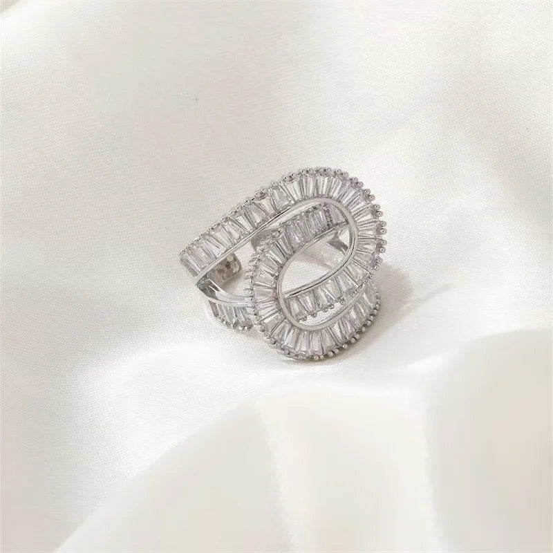 Geometric Design Zircon Rings for Women Girls Cubic Zirconia Stainless Steel Ring 2023 Trend Luxury Wedding Aesthetic Jewelry anillos