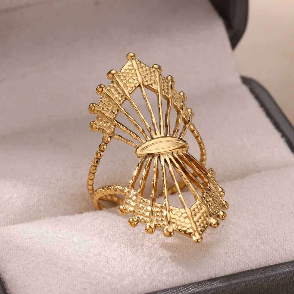 Minimalist Four Leaf Clover Stainless Steel Open Rings for Women Gold Color Aesthetic Wedding Couple Ring Jewelry Accessories