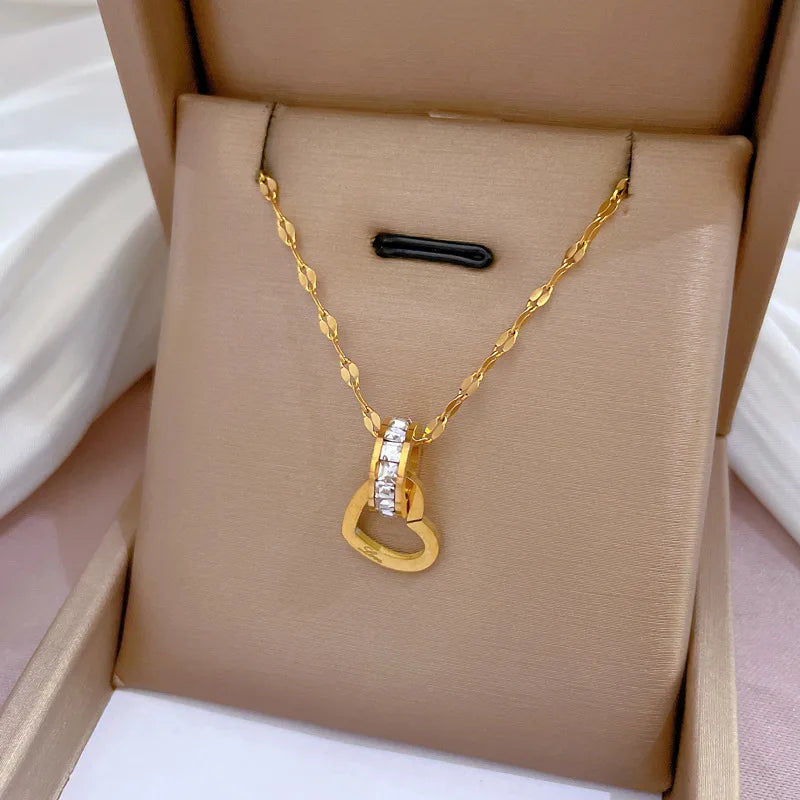 Eternal Heart Necklace - Tarnish-Free Gold Titanium Steel with Lab Grown Gems