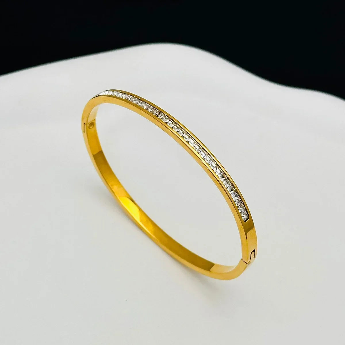 ✨ Luxury Gold Zircon Bangle - Classic Stainless Steel Bracelet for Women