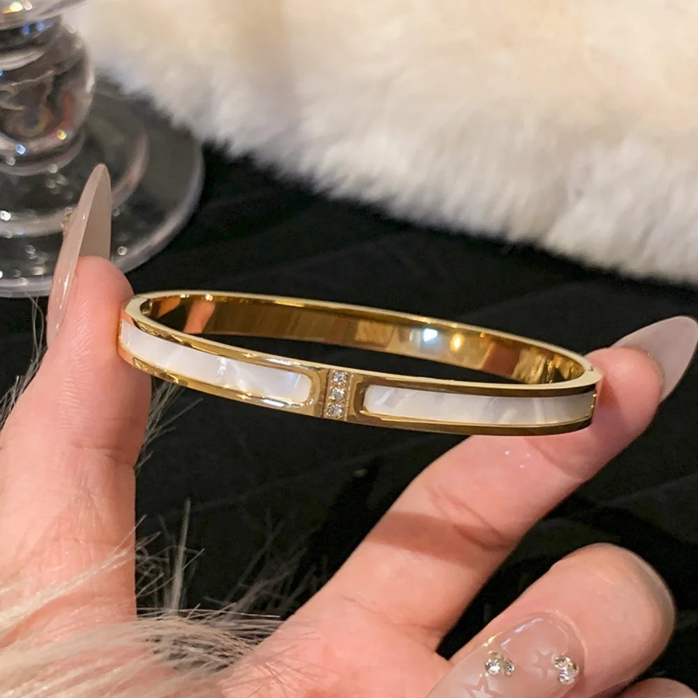 Fashion Titanium Steel Women Bracelets Diamond Colorfast Jewelry Cuff Europe Style Simple Bangles Valentine's Day Gift