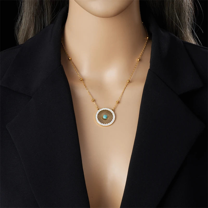 Cleopatra Inspired Turquoise Leaves Gold Necklace & Earrings Set