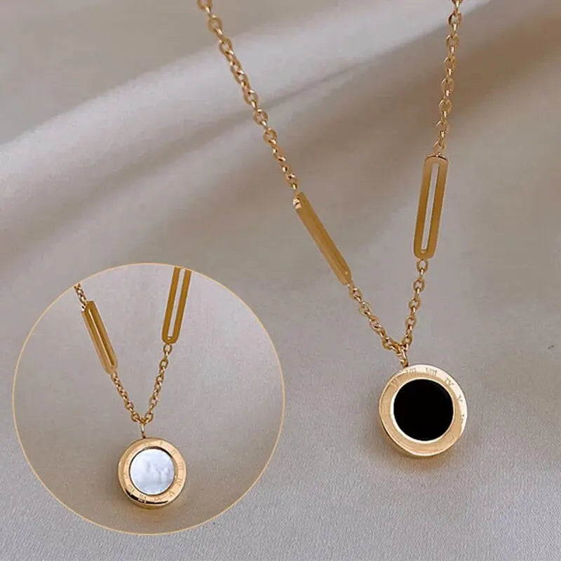 Roman Numeral Wafer Pendant Necklace | Stainless Steel Choker for Women