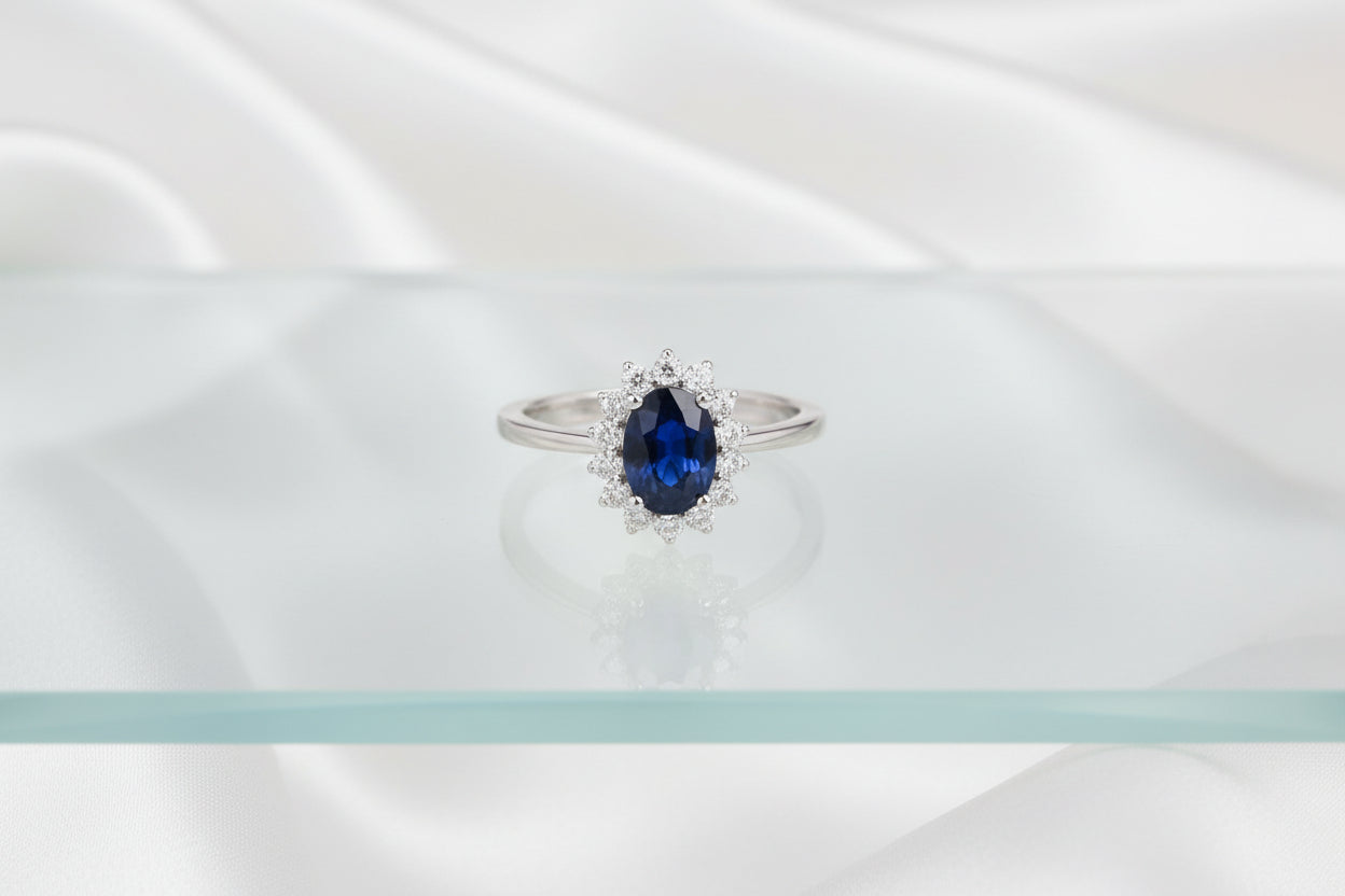 Lady Diana Sapphire Ring – Royal Princess Crystal Silver Ring for Women
