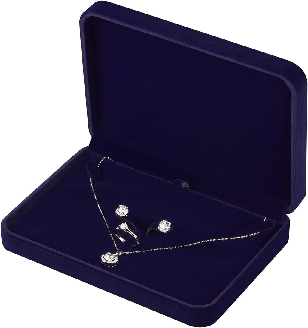 Large Velvet Jewelry Set Box, Big Necklace and Ring Earring Pendant Gift Box, Pearl Necklace/Chunky Necklace Jewelry Storage Case (Blue and Red).