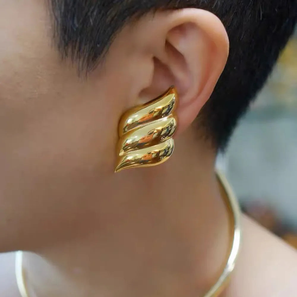 Geometric African Gold Earrings - Stainless Steel Vintage Statement Jewelry