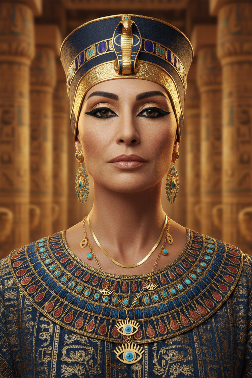 Cleopatra Inspired Titanium Steel Blue Eye Pendant Necklace | Gold | Women