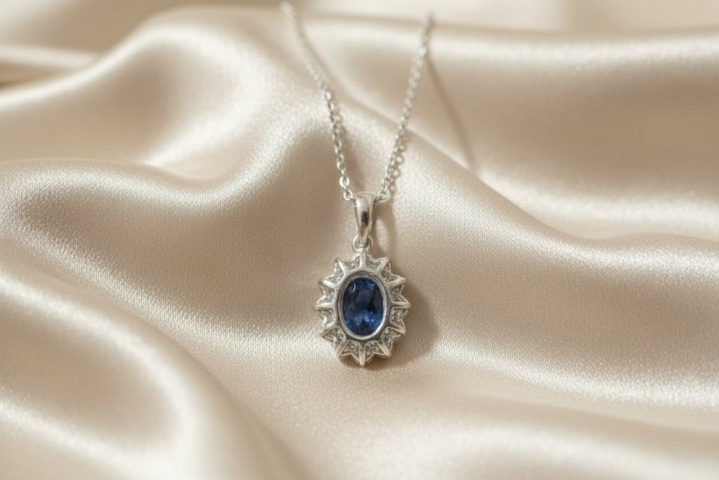 Royal princess inpired 925 Sterling Silver Jewelry Sets Crystal Cubic Zirconia Saphire blue Necklace Earrings Set for Women Party Gift