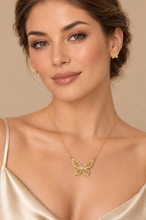 Model photo with a smaller butterfly pendant