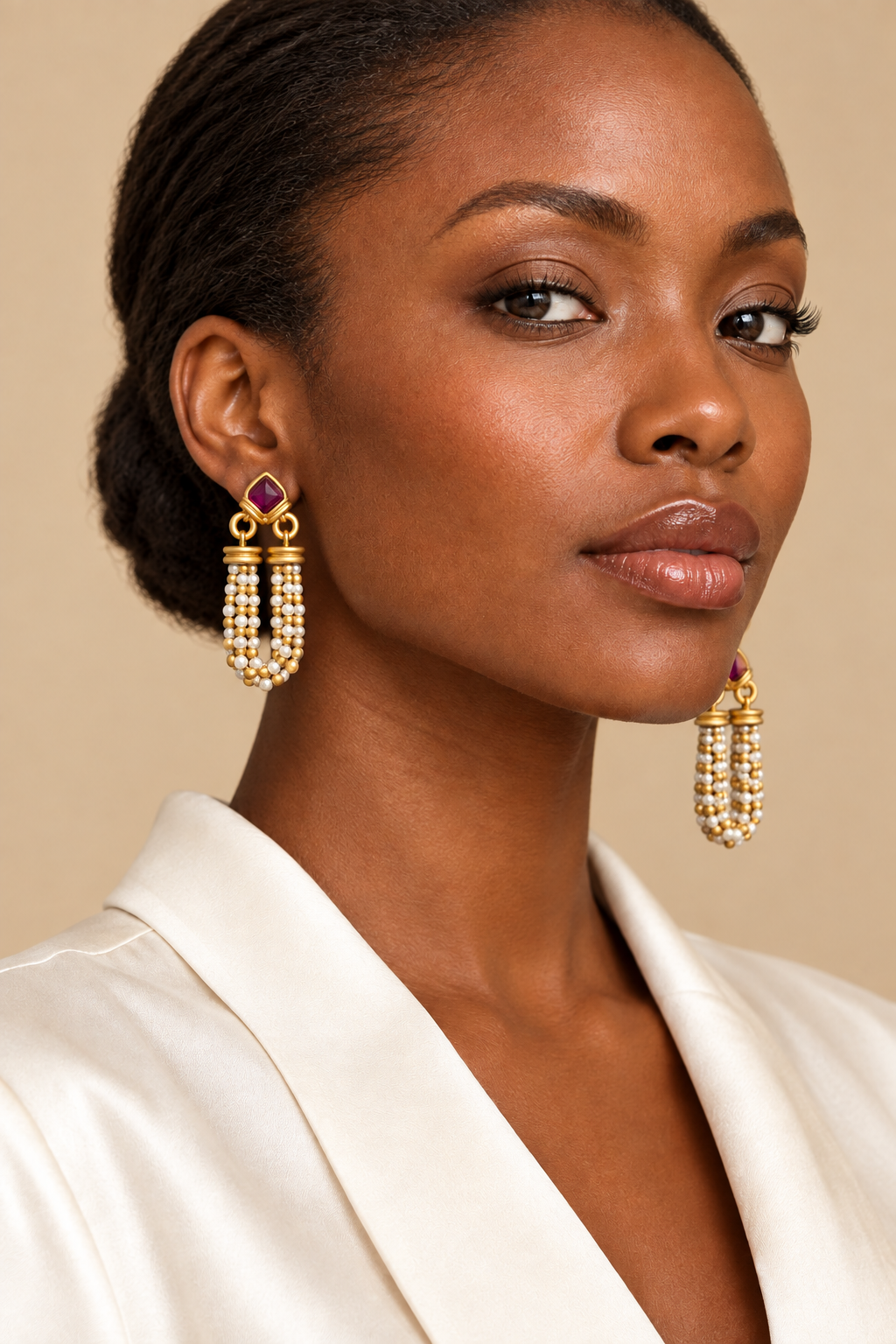 Modelo africana usando os brincos mais curtos