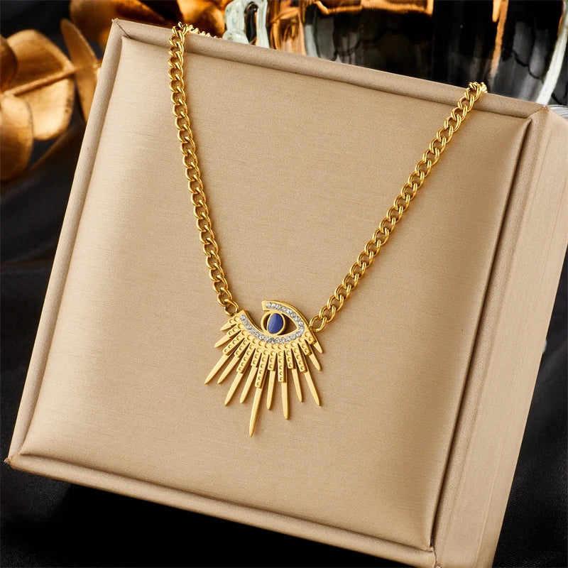 Titanium  Steel Blue Eyes Pendant Necklace For Women New Vintage Girls Clavicle Chain Jewelry Birthday Gifts Bijoux