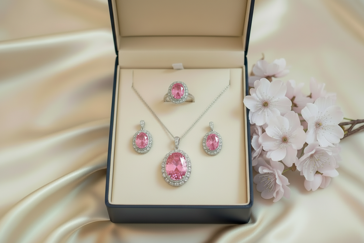 Queen-Inspired Pink Morgan Stone & Zircon Jewelry Set | Lady Daisy