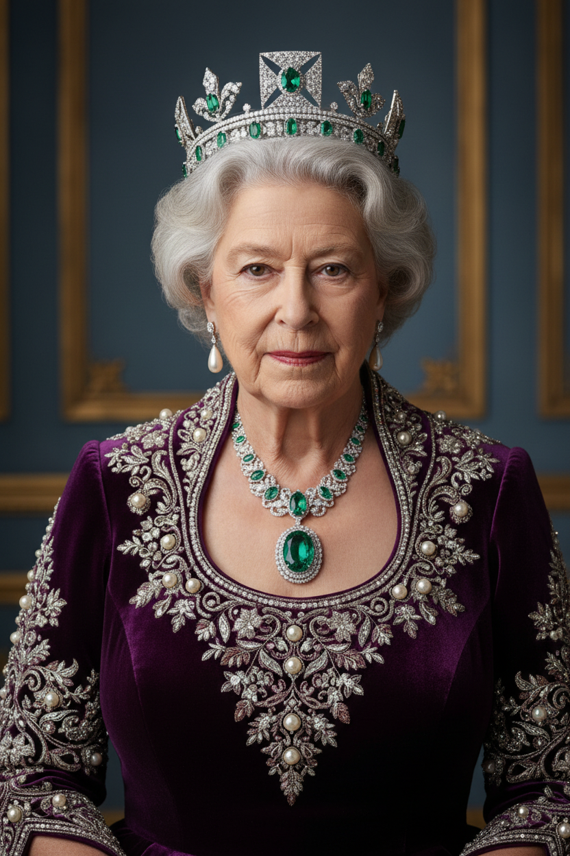 Regal Queen Model Wearing Emerald Jewelry